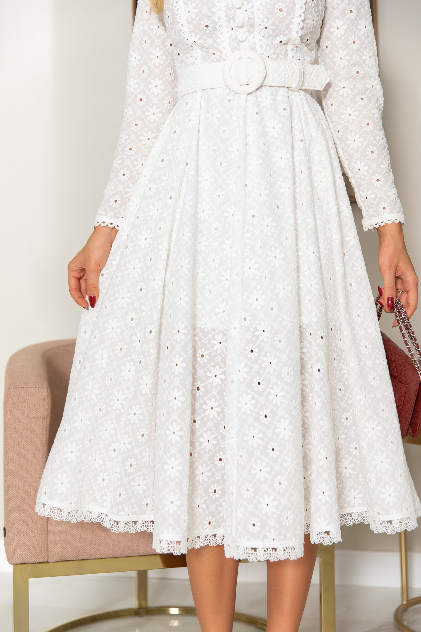 White Laise Midi Dress