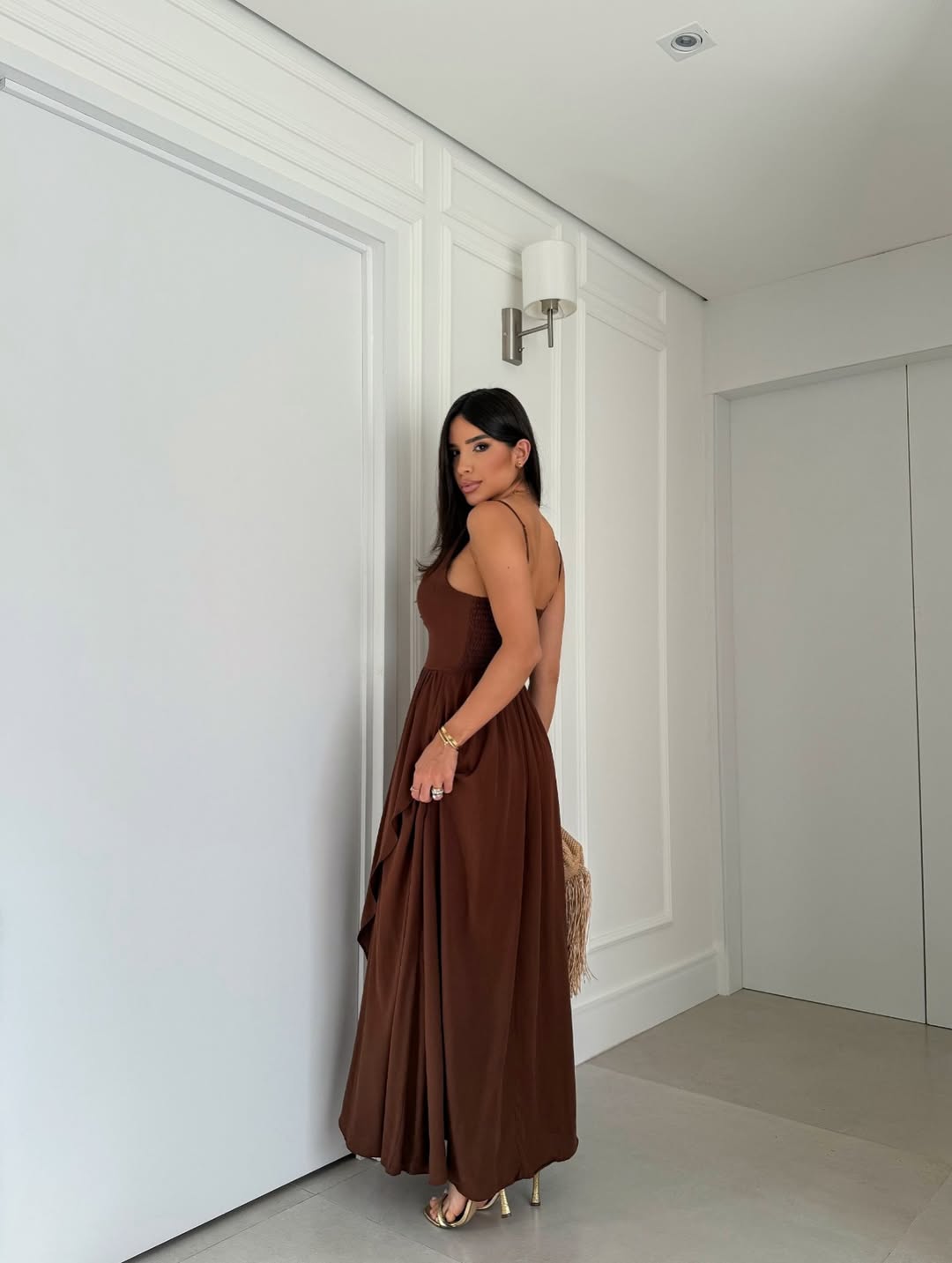 Asymmetrical Ruffle Maxi Dress – Chocolate Brown