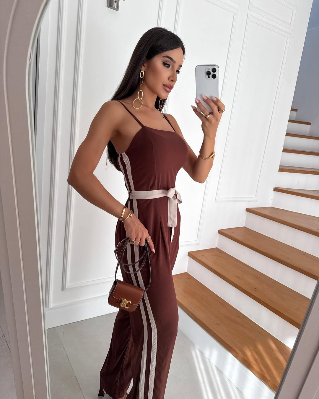 Side Stripe Belted Jumpsuit