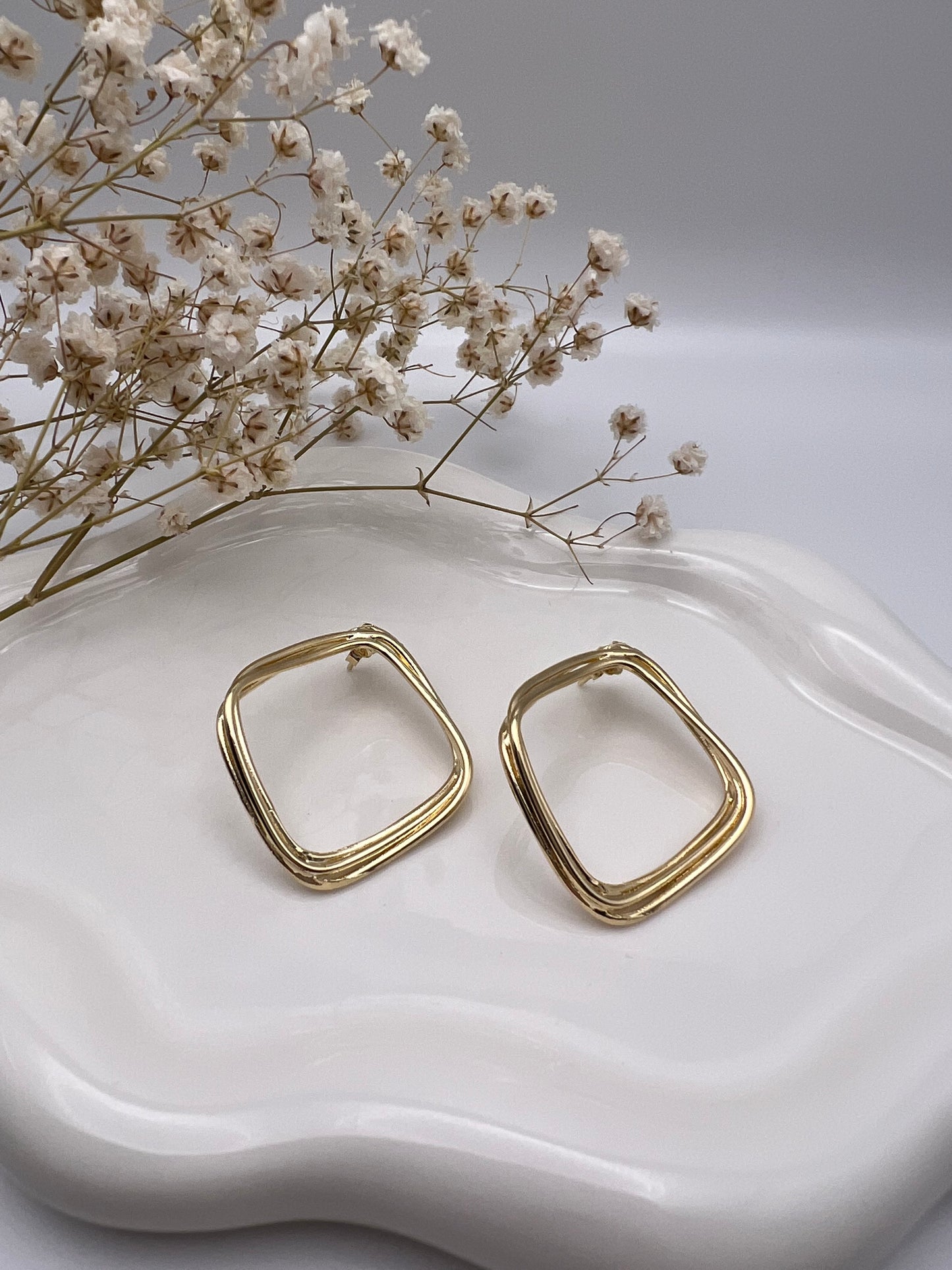 Hammered Gold Diamond Earrings