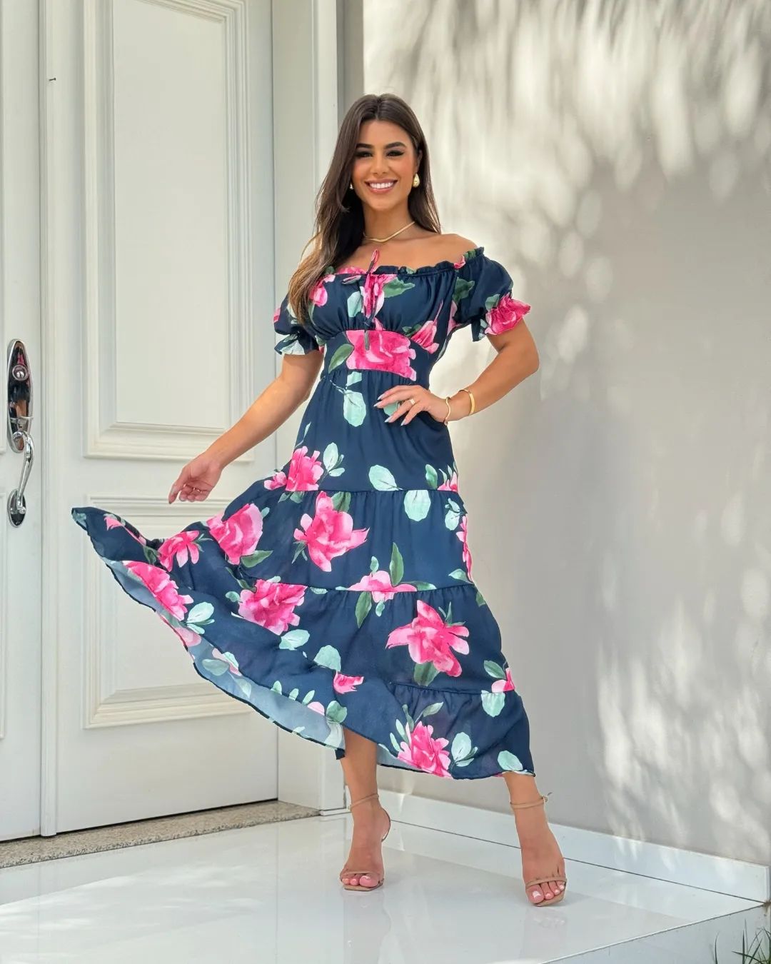 Midnight Garden Off-Shoulder Dress