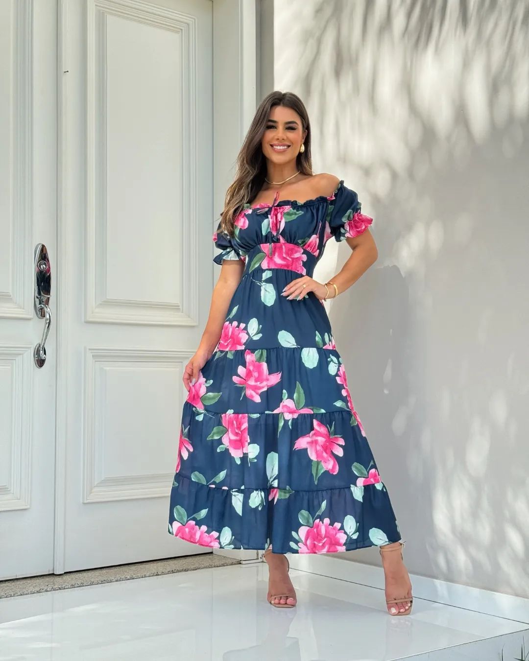 Midnight Garden Off-Shoulder Dress