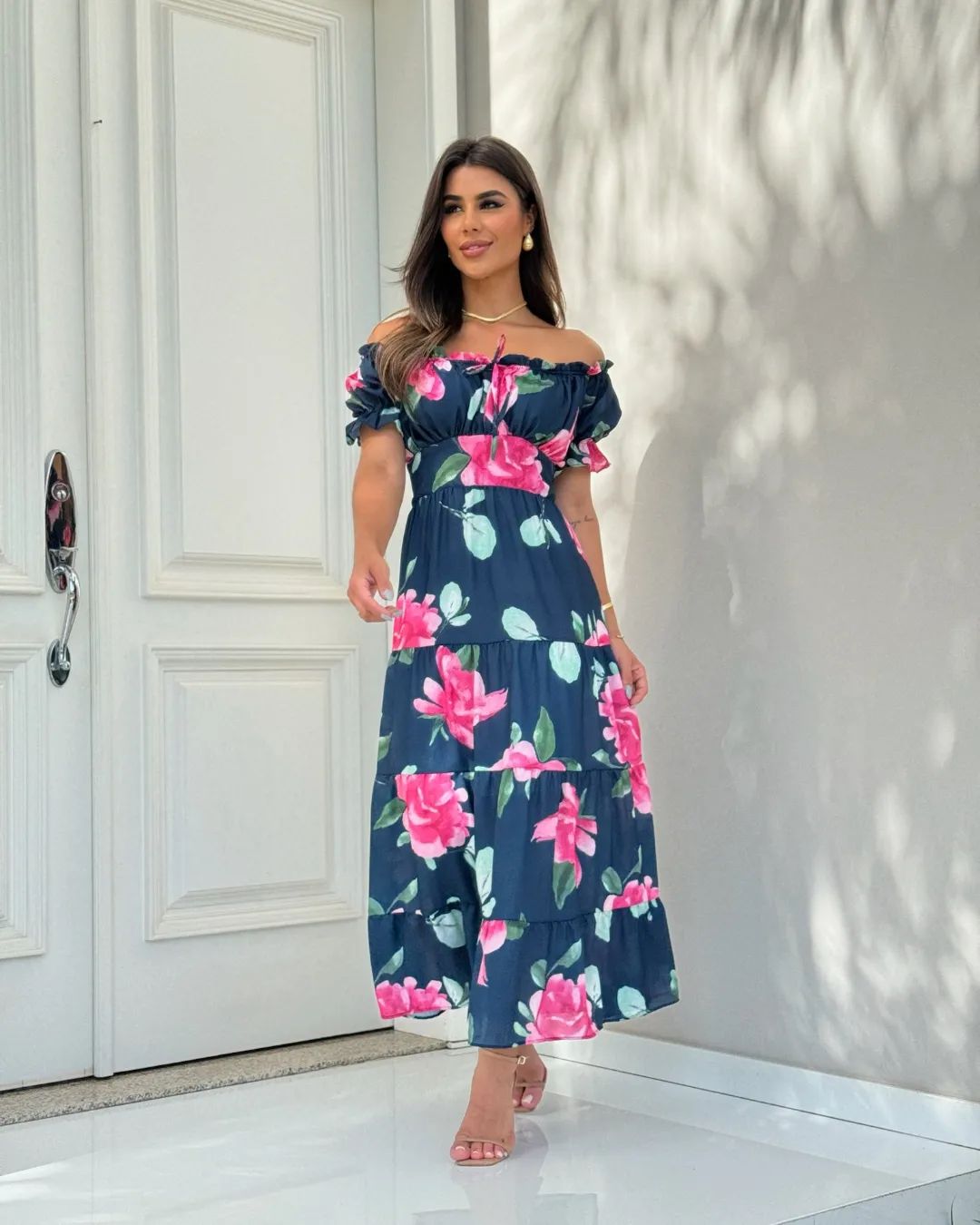 Midnight Garden Off-Shoulder Dress