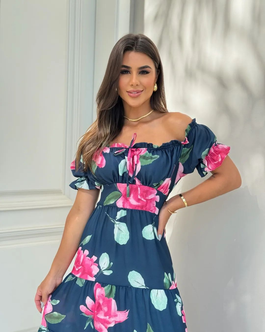 Midnight Garden Off-Shoulder Dress