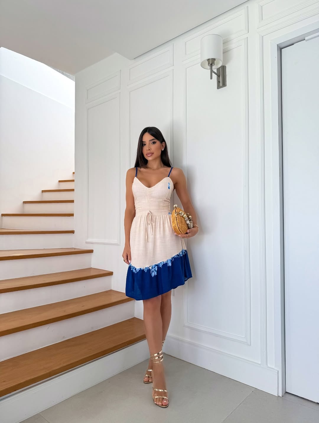 Floral Border Short Dress with Adjustable Straps