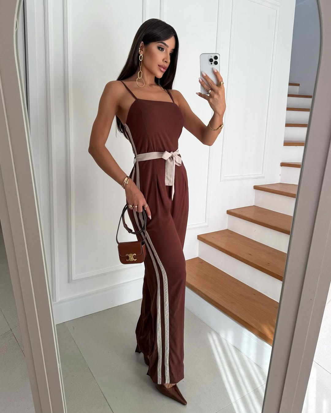 Side Stripe Belted Jumpsuit