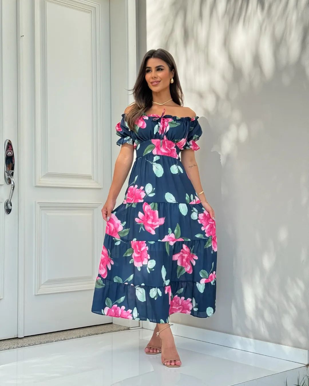 Midnight Garden Off-Shoulder Dress