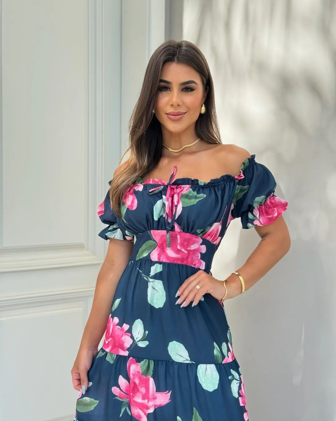 Midnight Garden Off-Shoulder Dress