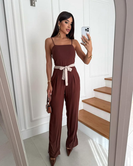 Side Stripe Belted Jumpsuit