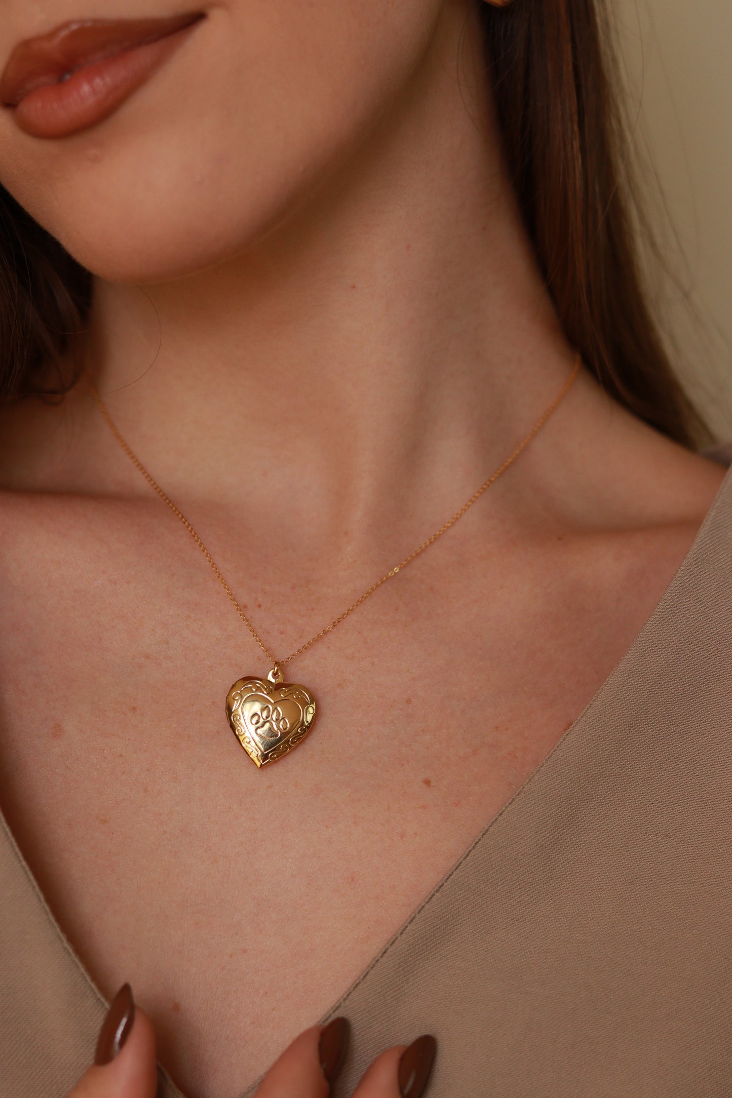 Pet Heart Locket Necklace Gold