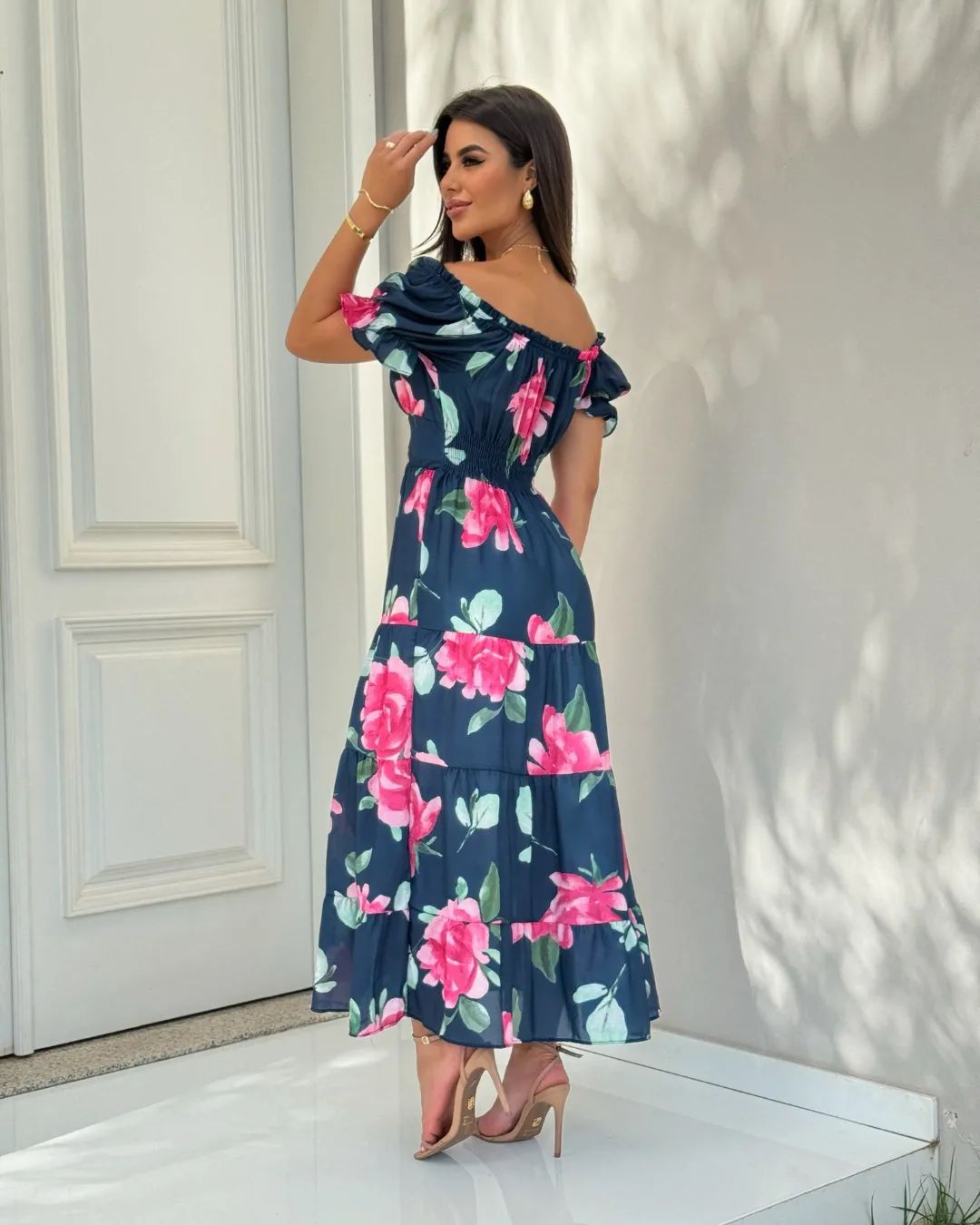 Midnight Garden Off-Shoulder Dress